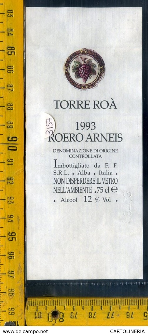 Etichetta Vino Liquore Toorre Roà 1993 Alba CN - Altri & Non Classificati