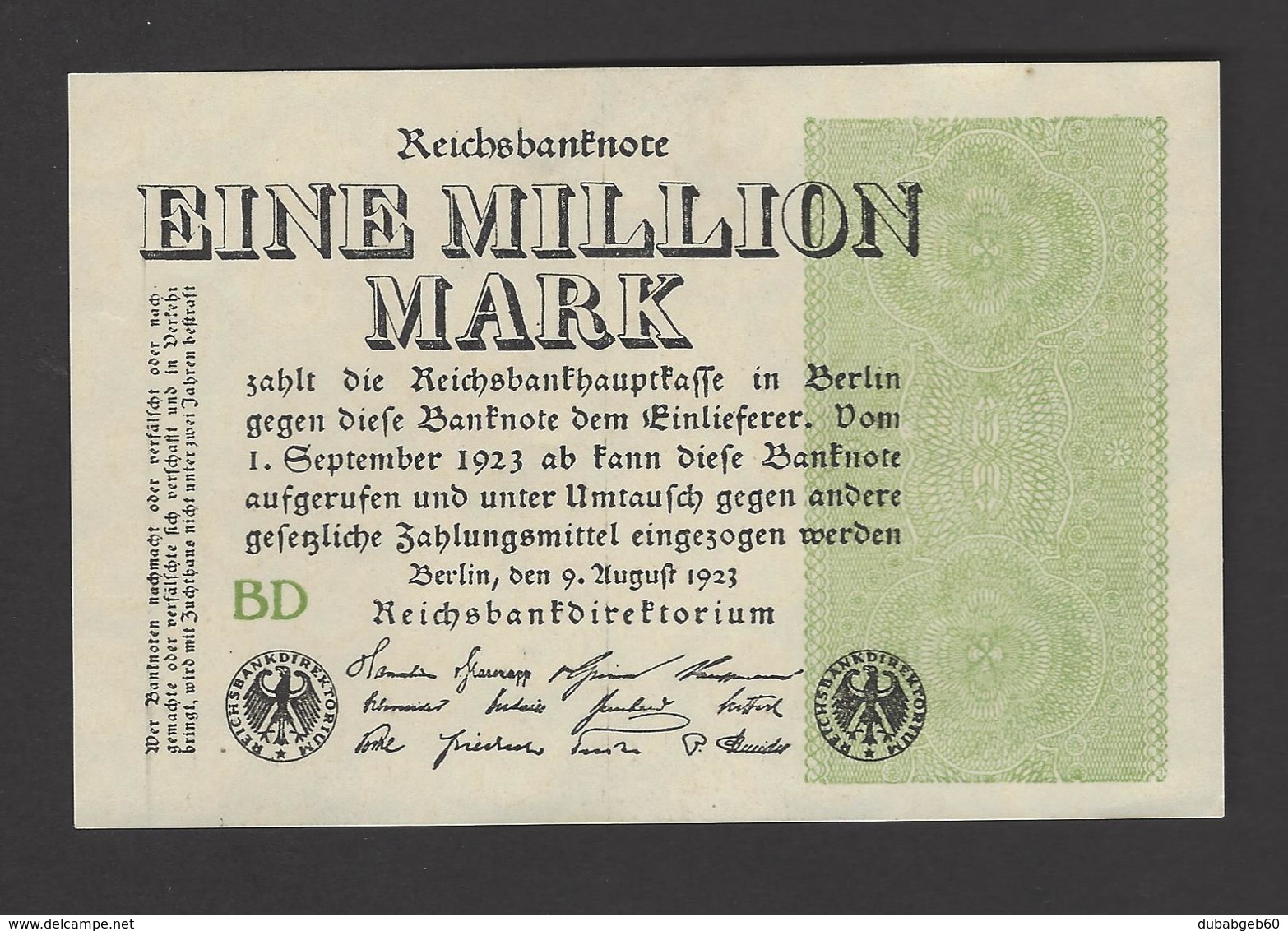 1 Mio Mark 1923 Ro 101b WZ Ringe Fz. BD UNC - 1 Miljoen Mark