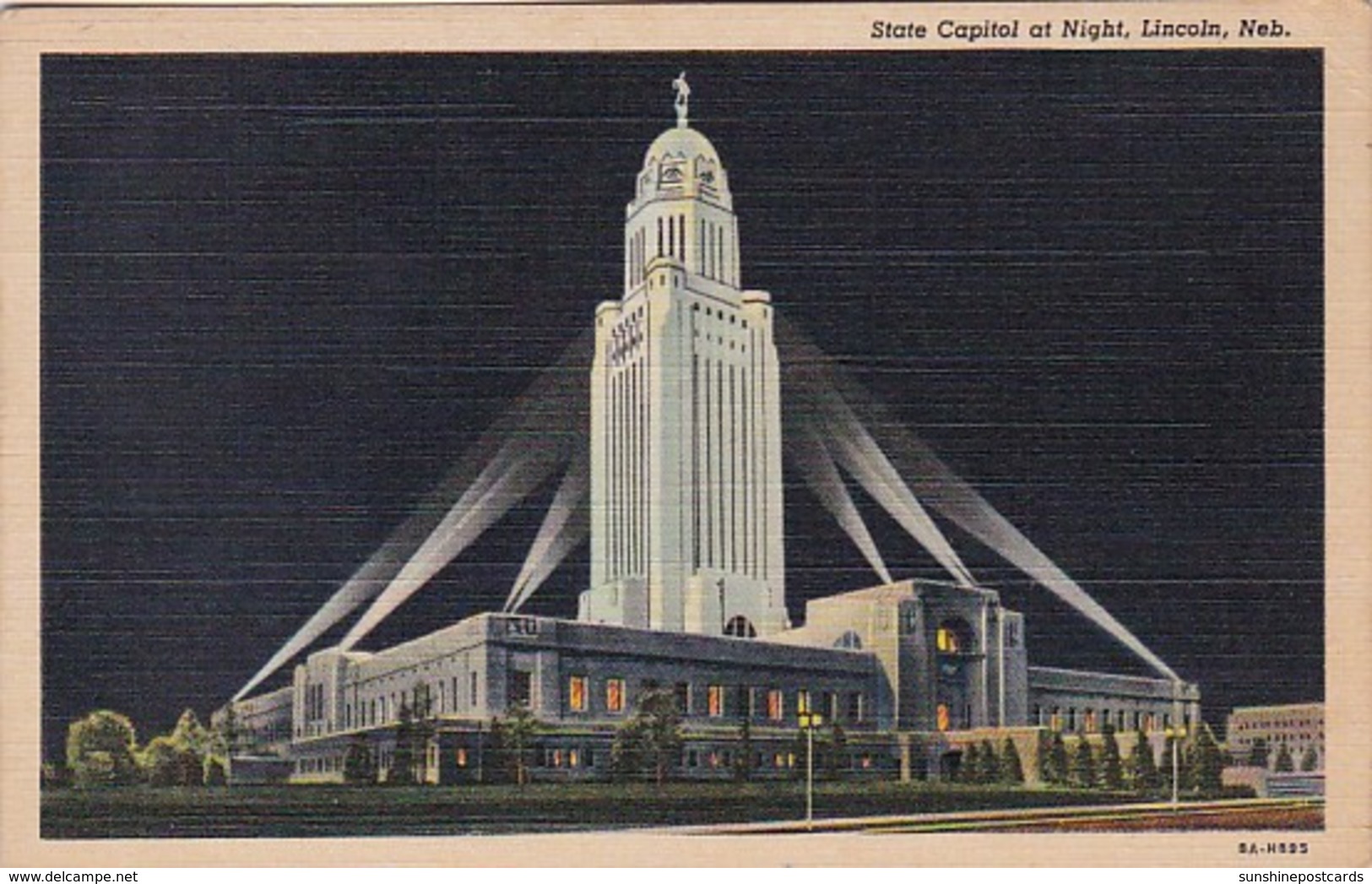 Nebraska Lincoln State Capitol At Night 1942 Curteich - Lincoln