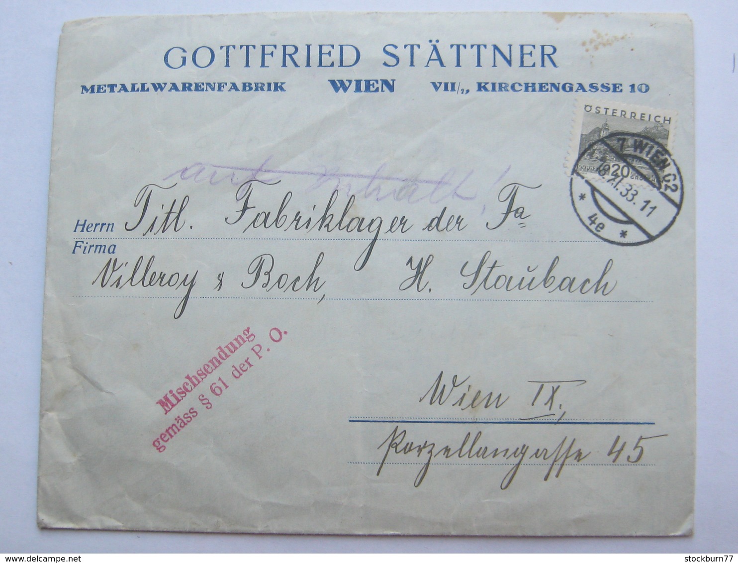 1933 , 20 Groschen Auf Mischsendung - Briefe U. Dokumente