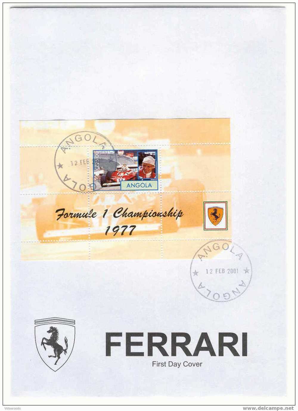 Angola - Busta FDC Con Foglietto: Piloti Ferrari Campioni Del Mondo- Niki Lauda 1977 - 2001 - Cars