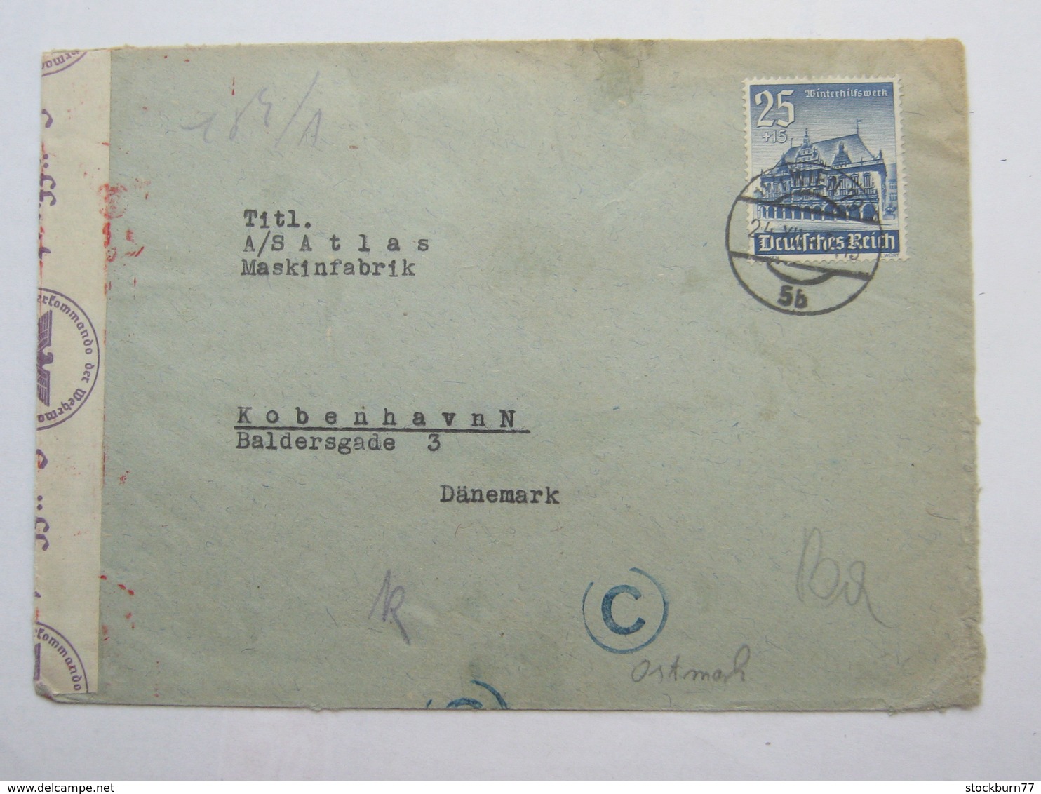1940 , 25 Pfg. WHW Auf Zensurbrief Aus Wien Nach Kopenhagen - Briefe U. Dokumente