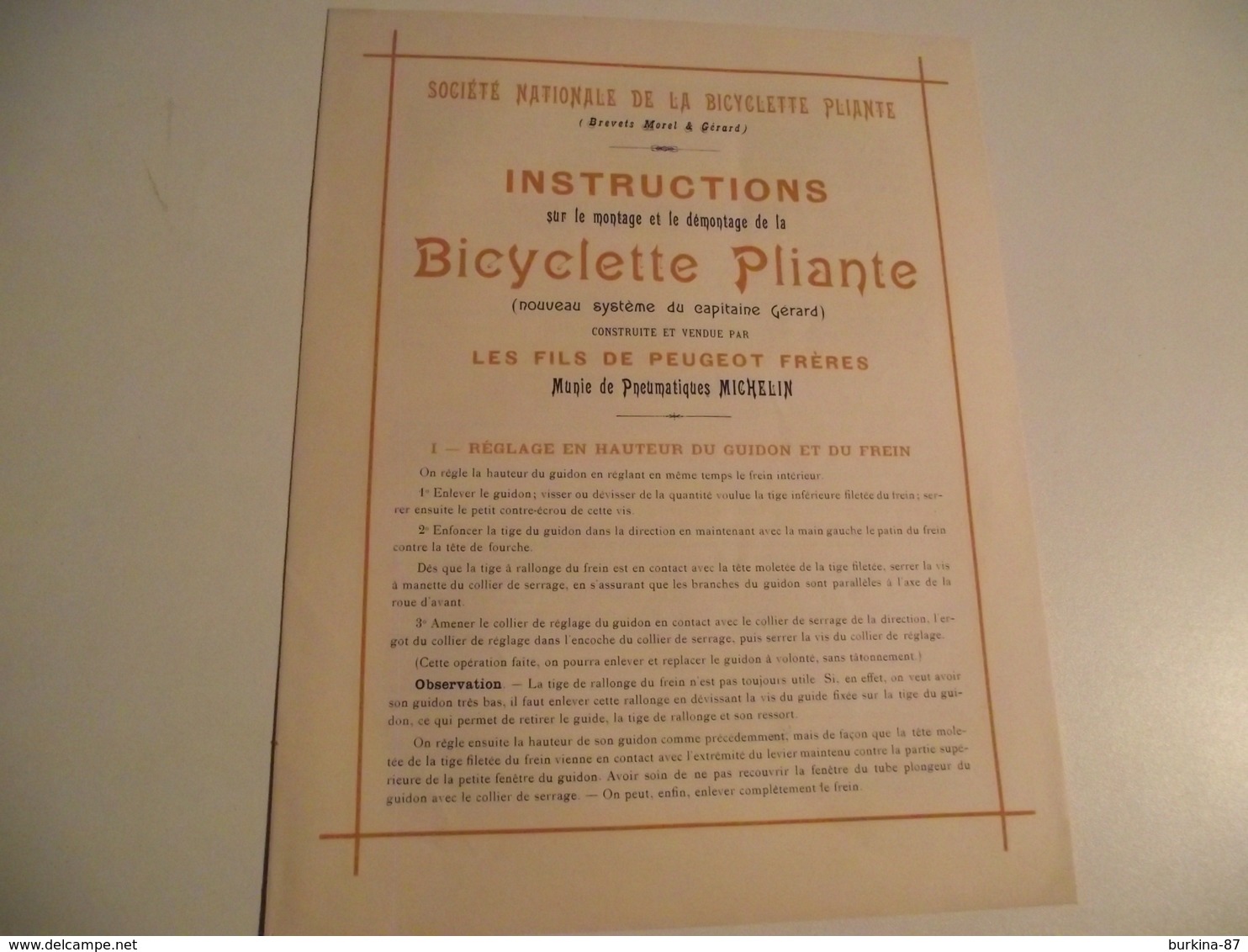 Société Nationale De La Bicyclette Pliante, 1901, Les Fils Peugeot Frères - Reclame