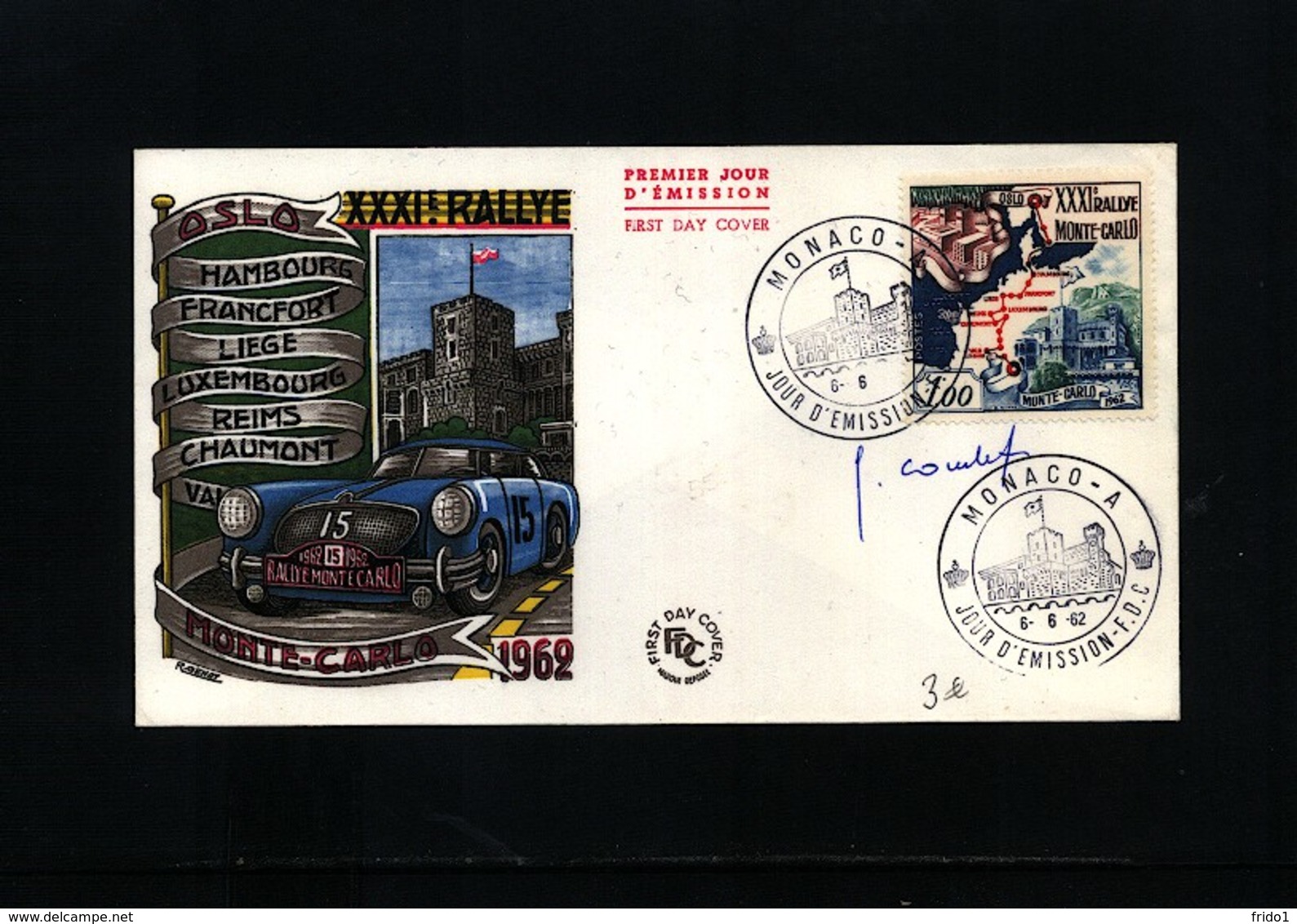 Monaco 1962 Rallye Monte Carlo FDC With Designer's Autogramme Scarce - Automobile