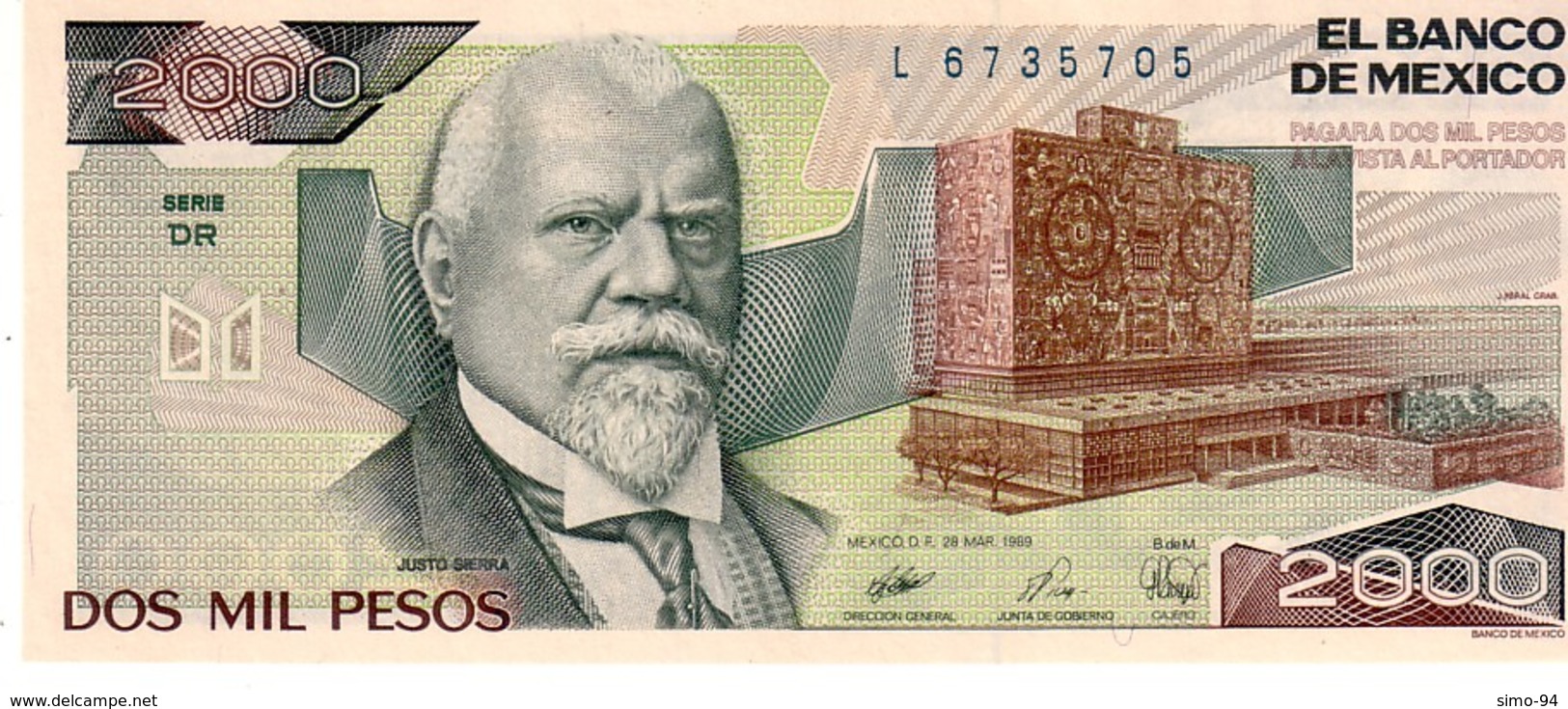 Mexico P.86c 2000 Pesos 1989 Unc - Messico