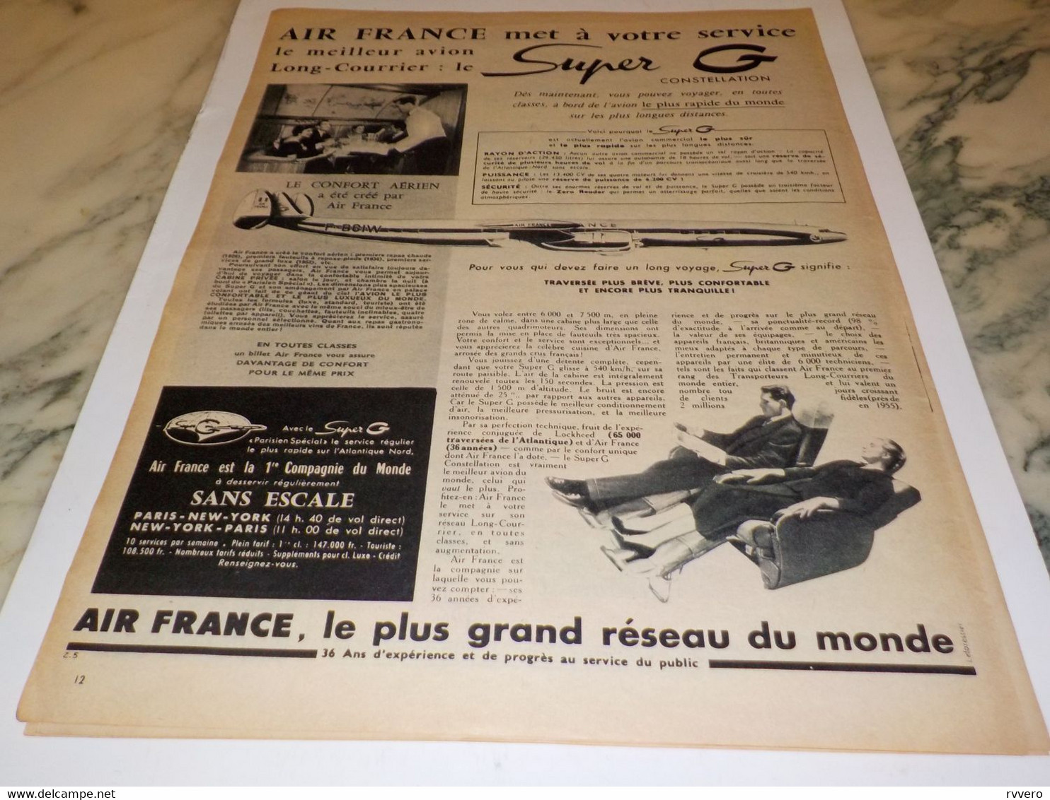 ANCIENNE PUBLICITE MET A VOTRE SERVICE SUPER G AIR FRANCE 1955 - Publicités