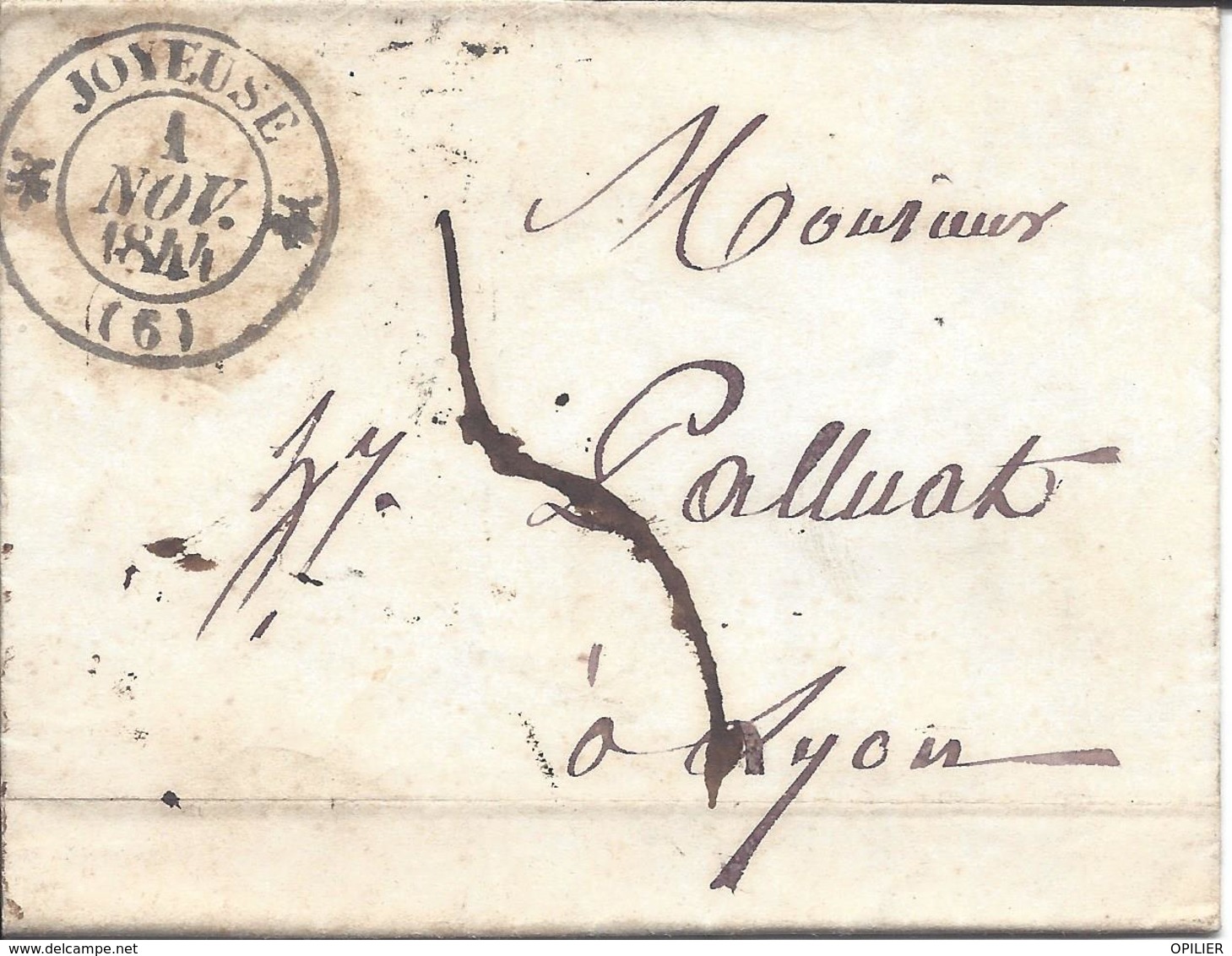 JOYEUSE ARDECHE 5 Lettres Avec Cachet 12 Pour LYON (3 De 1844 + 2 De 1848) - 1801-1848: Precursori XIX