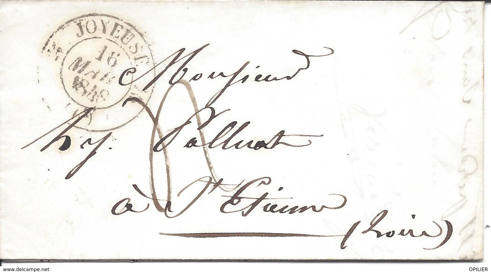 JOYEUSE ARDECHE 5 lettres avec cachet 12 pour LYON (3 de 1844 + 2 de 1848)