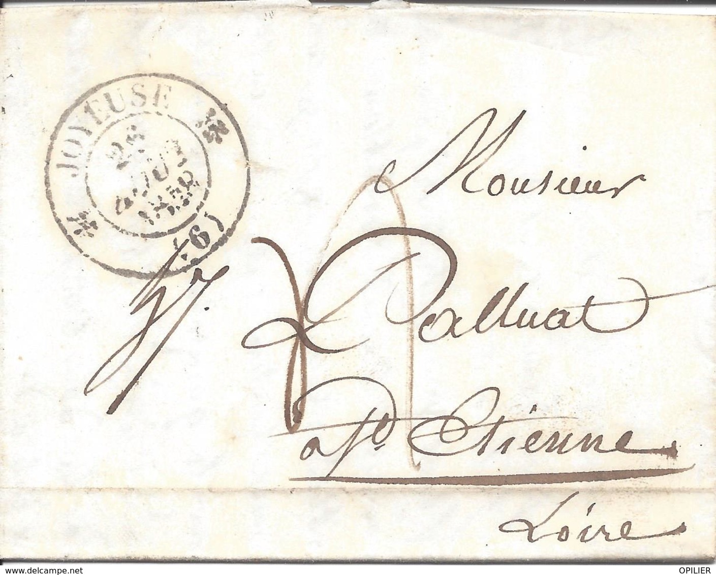 JOYEUSE ARDECHE 5 lettres avec cachet 12 pour LYON (3 de 1844 + 2 de 1848)