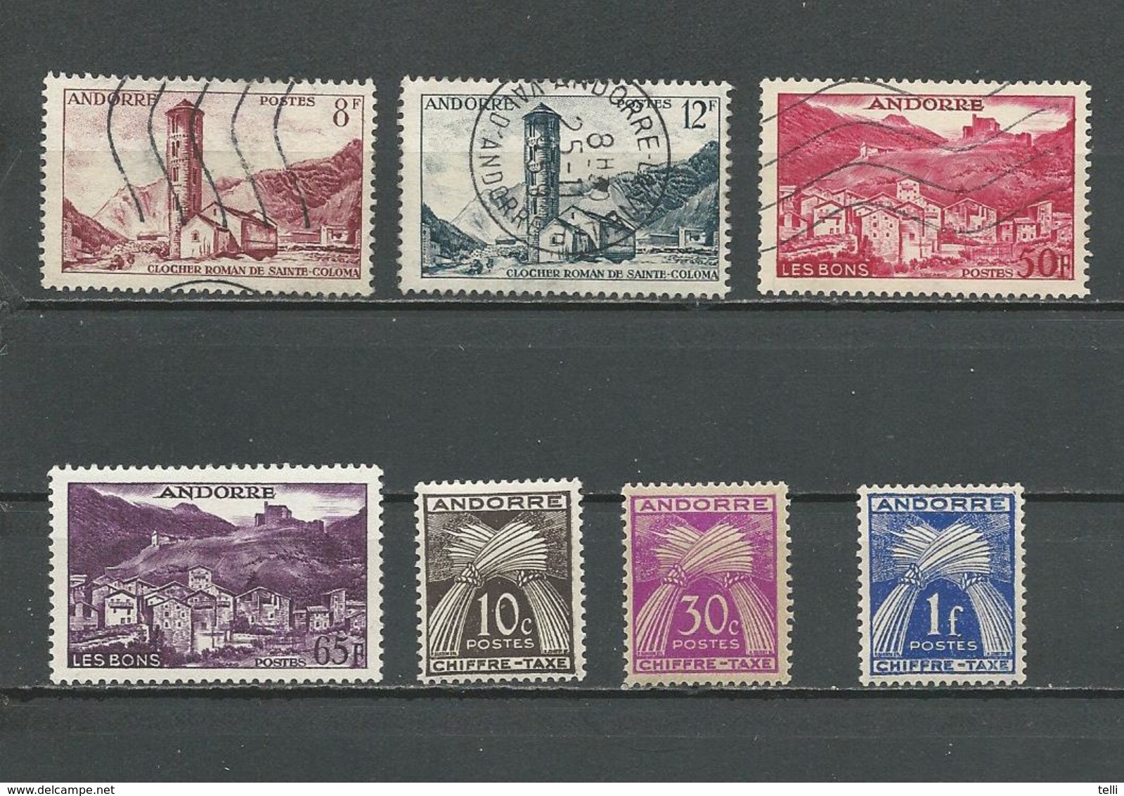 ANDORRE FRANCAIS Scott 129, 131, 139, 140, J21, J22, J24 Yvert 143, 145, 1452, 152A, Taxe 21,22,24 (7)  * Et O 12,00 $ - Used Stamps