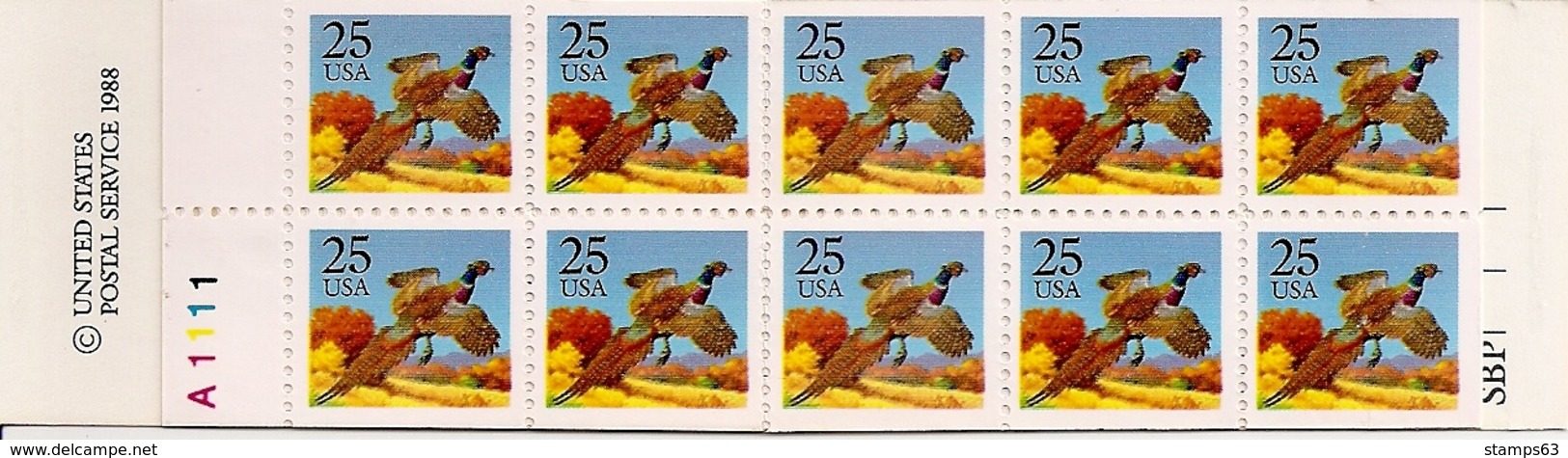 UNITED STATES (USA), 1988, Booklet 158, Pheasant, Mi 0-120a - 1941-80