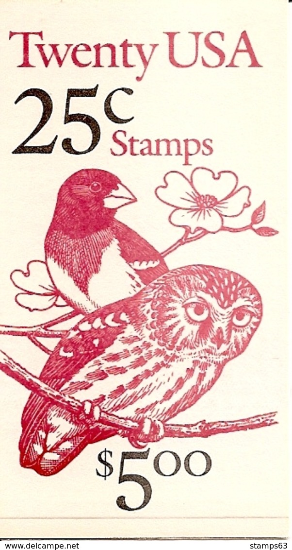 UNITED STATES (USA), 1988, Booklet 160, Owl/Grosbeak, Mi 124 - 2. 1941-80