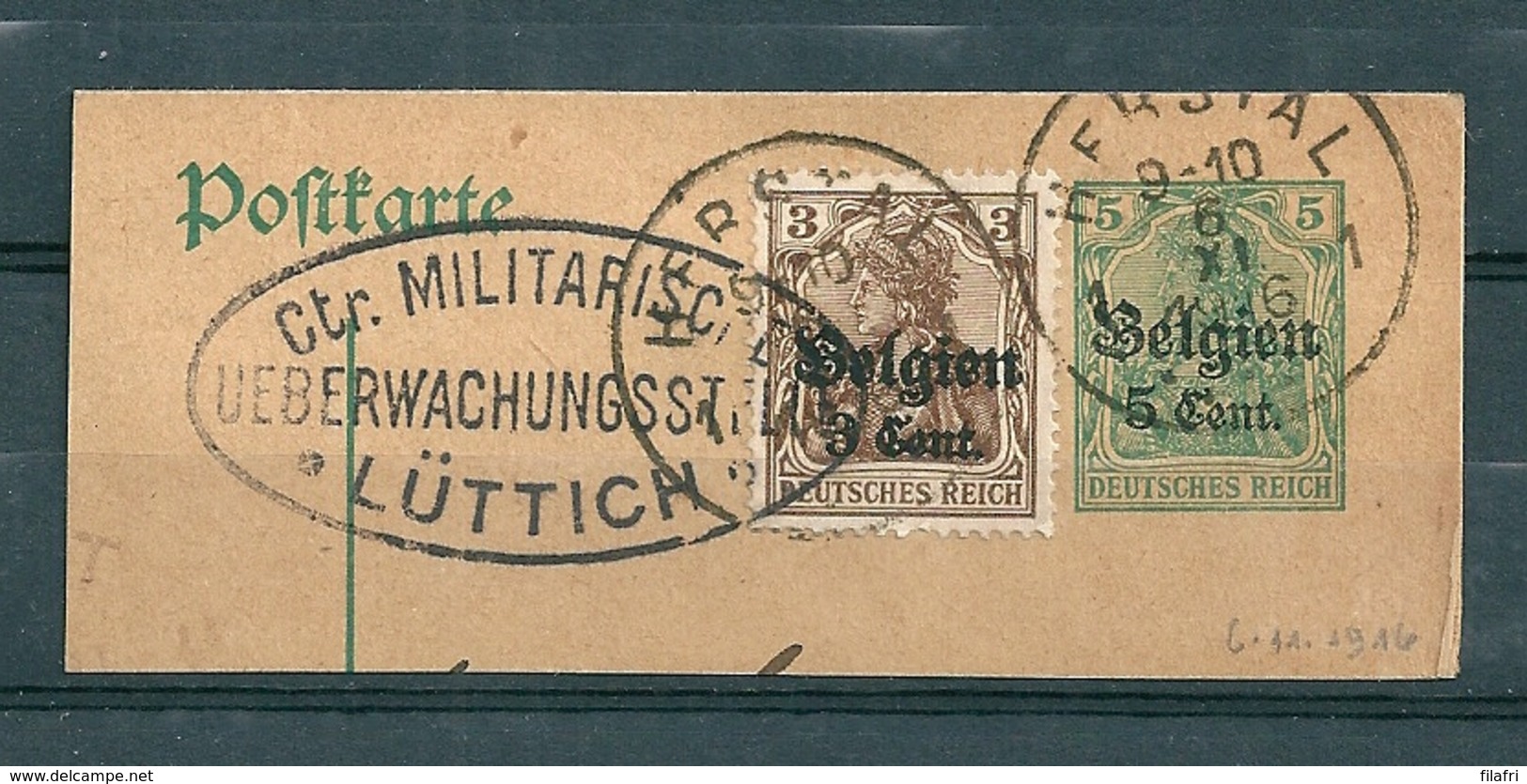 BZ/OC 11/12 Op Fragment Gestempeld HERSTAL Met Stempel "Ctr Militärische Ueberwachungsstelle Lûttich" - OC1/25 Gobierno General