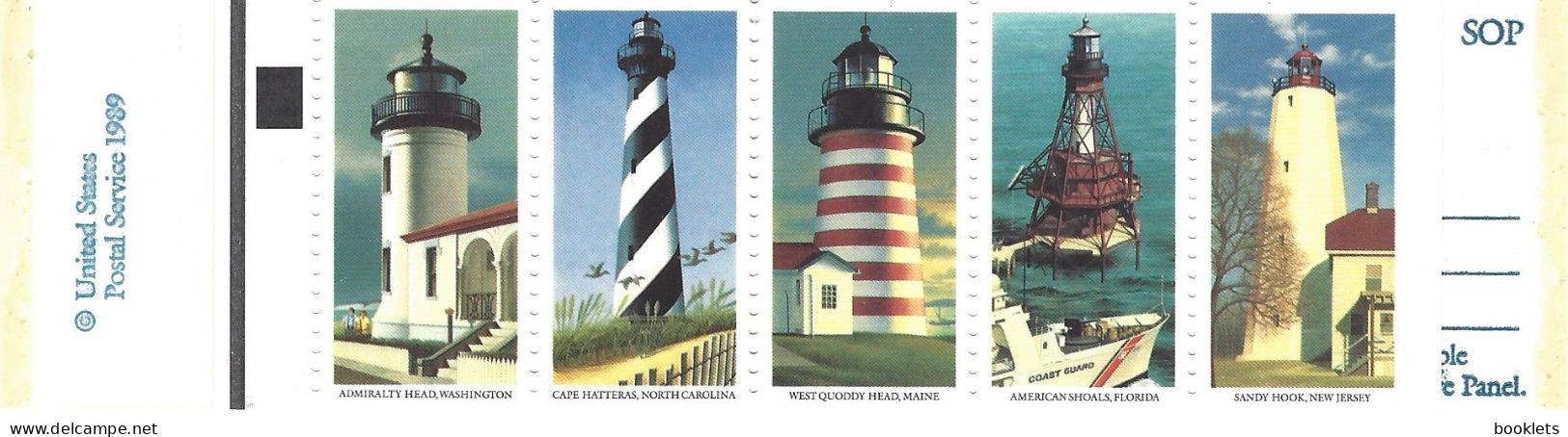 UNITED STATES (USA), 1990, Booklet 171v, Lighthouses, All Panes: Missing Name + Denomination! - 1941-80