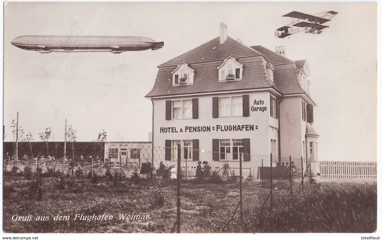 WEIMAR Flughafen Hotel U Pension Luftschiff Zeppelin Flugzeug Auto Garage 21.9.1913 Gelaufen - Weimar