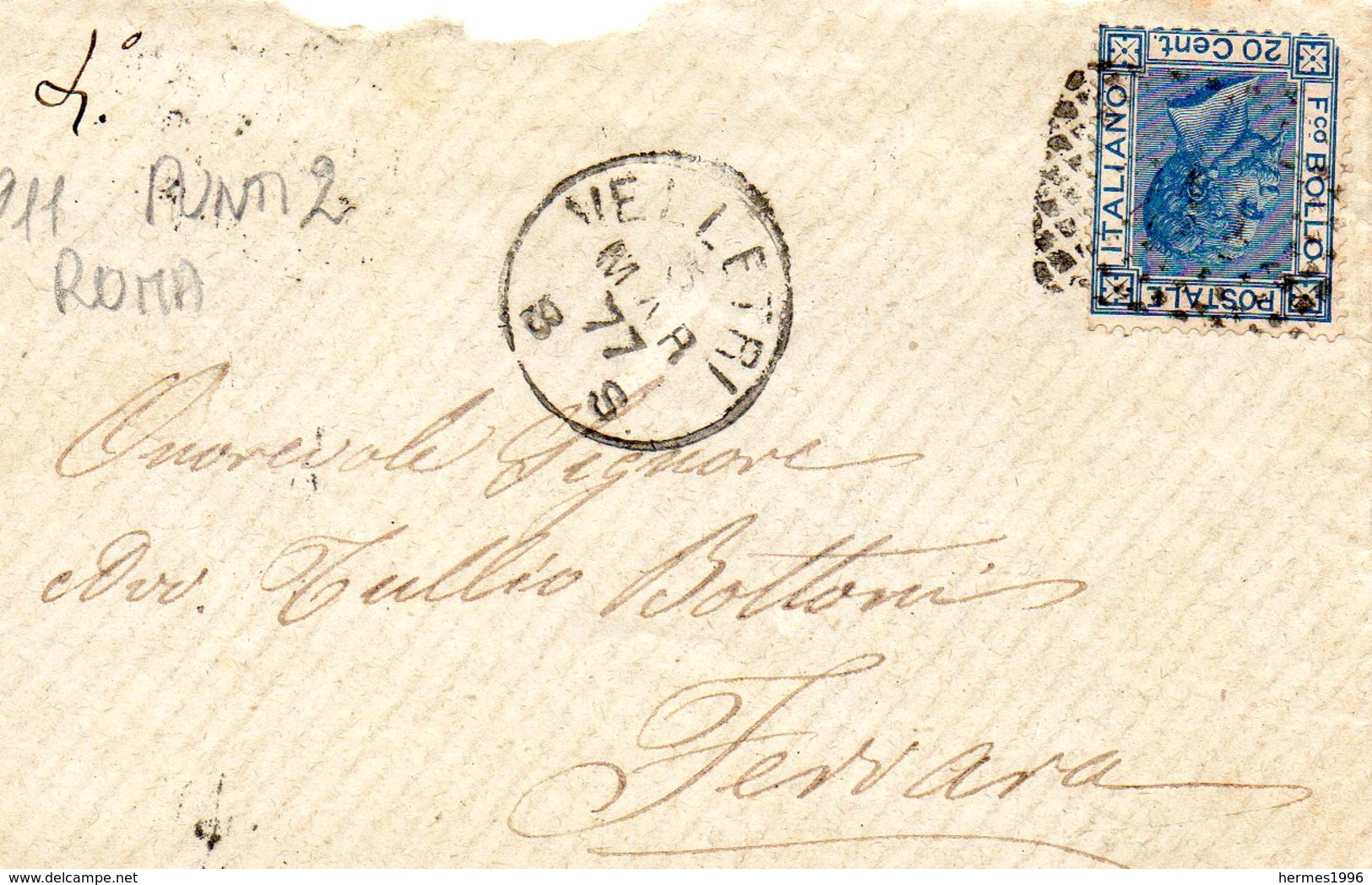 LETTERA       ANNULLO      VELLETRI      1877 - Storia Postale
