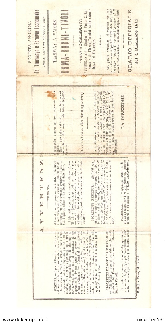 OR--00001-- ORARIO UFFICIALE DAL 4 DICEMBRE 1911- DEI TRAMWAYS E E FERROVIE ECONOMICHE-ROMA-BAGNI-TIVOLI - Europa