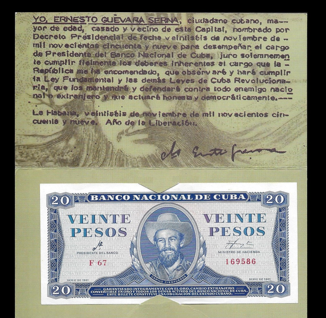 CUBA. Commemorative Cover With Banknote $20 Cuban Pesos With Che Guevara Signature. 1961 - Cuba