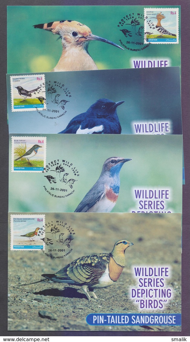 PAKISTAN MAXIMUM CARD 2001 - Protect Wildlife "Birds" Complete Set Of 4 Different Cards, Limited Issued - Pakistan