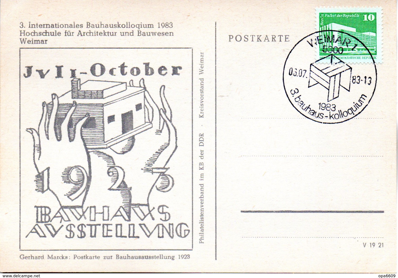 (DDR-B2) DDR Sonderkarte "3.Internationales Bauhauskolloqium", EF Mi 2484, SSt. 6.7.1983 WEIMAR 1 - Lettres & Documents