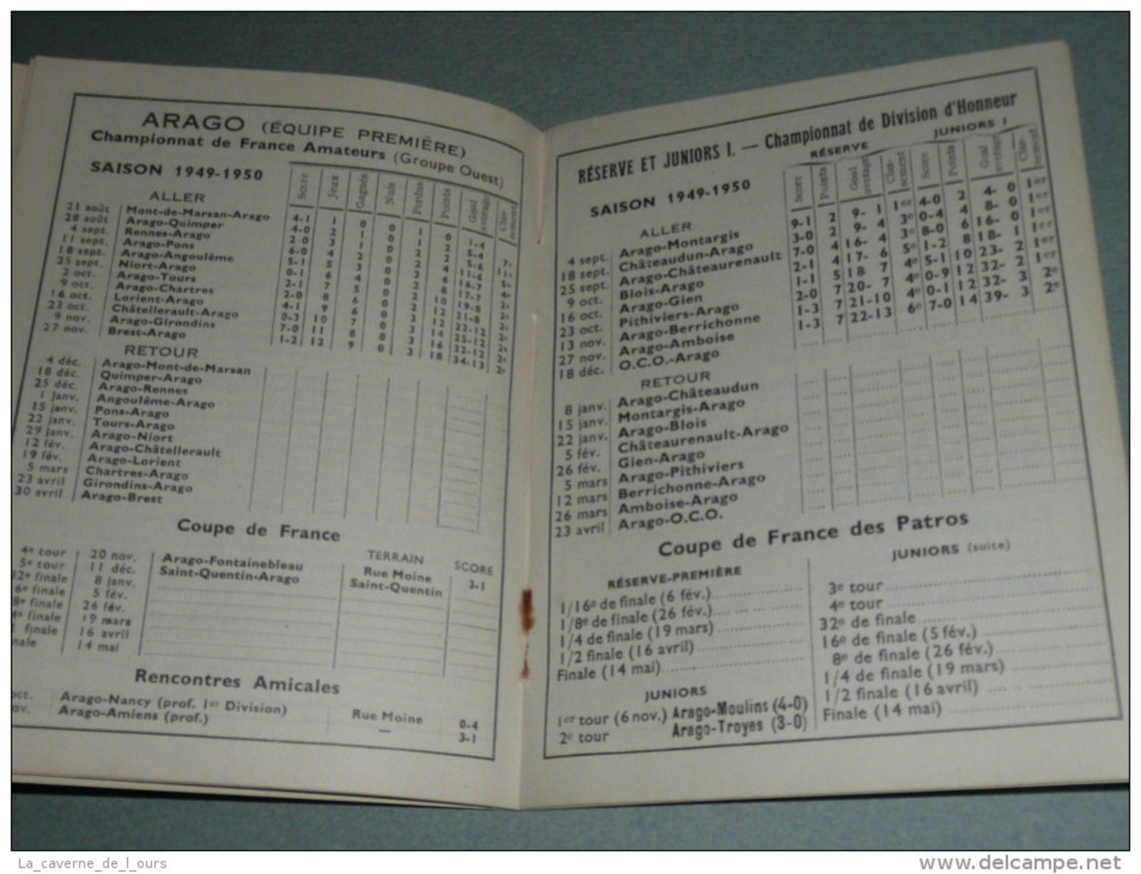 Rare ancien calendrier sportif ASO Arago Sports-Orléanais 1949-1950, sport Orléans 45, publicités anciennes caricatures