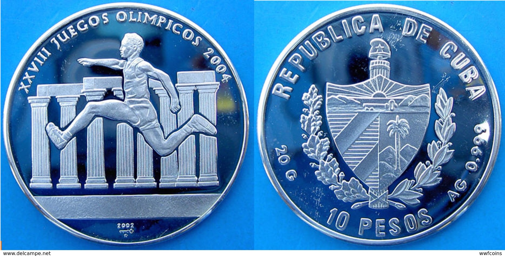 CARIBBEAN 10 P 2002 ARGENTO PROOF SILVER OLYMPIC GAMES ATHENS SIDNEY 2004 RUNNER PESO 20g TITOLO 0,999 CONSERVAZIONE COM - Cuba