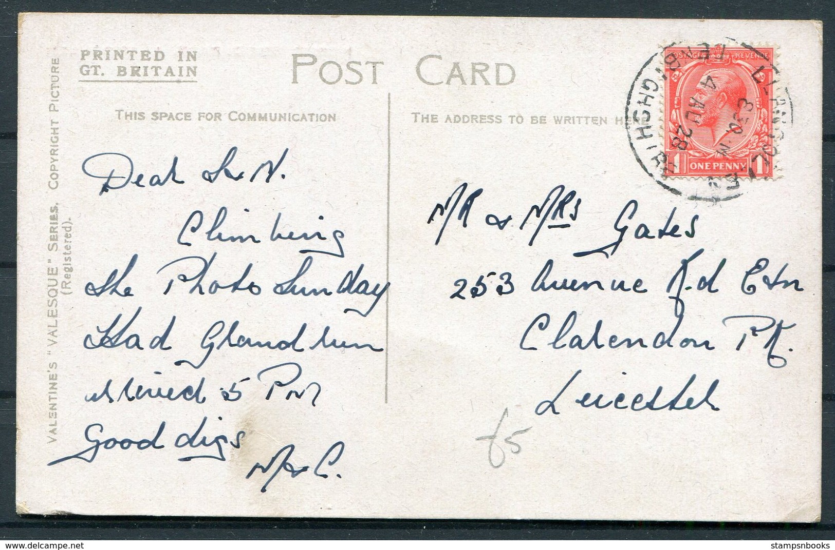 1928 GB Horse Shoe Pass, Llangollen Postcard. Skeleton Postmark - Cartas & Documentos