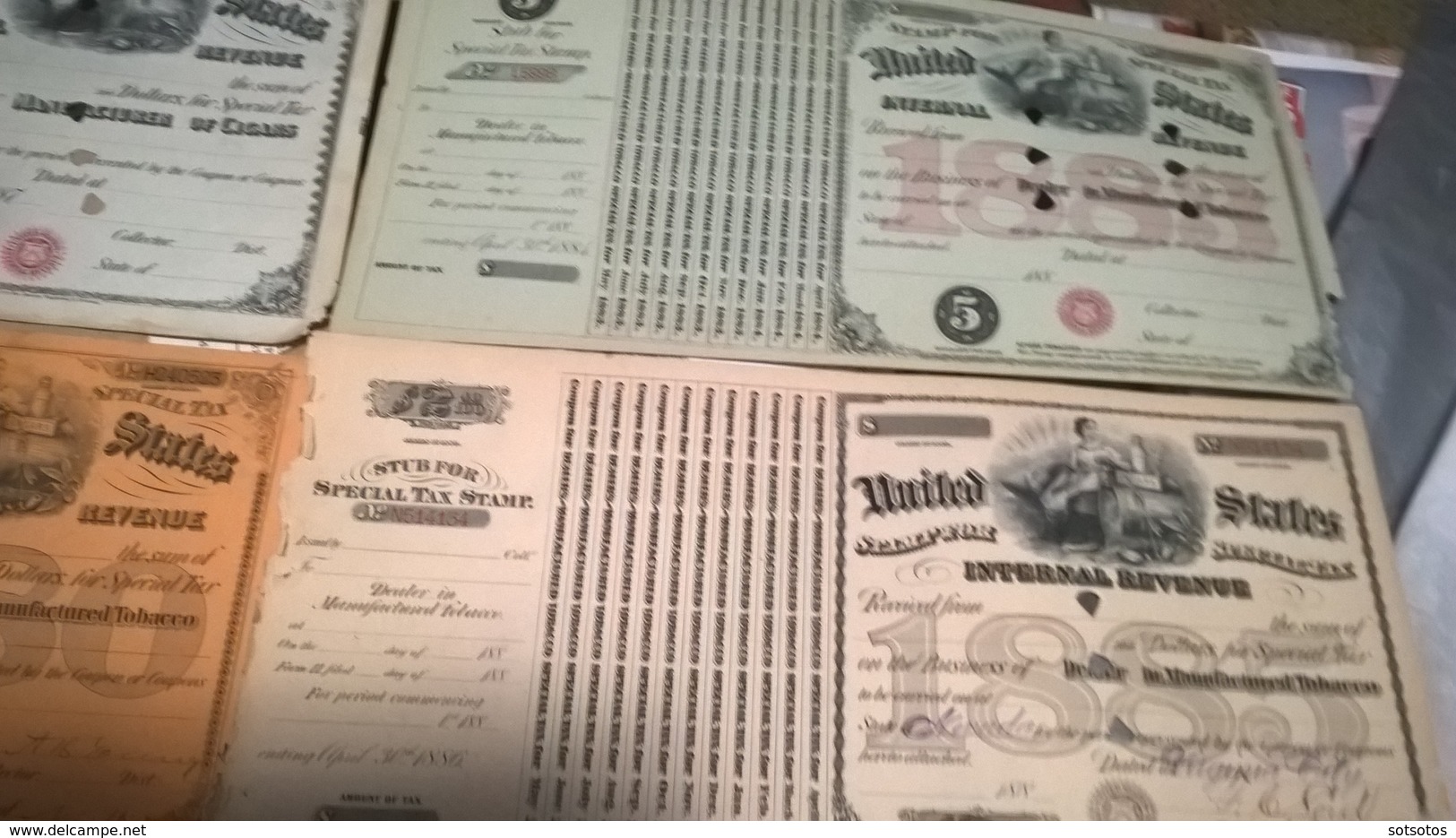 4 TOBACCO Related STOCK CERTIFICATES GROUP Of Mostly Unissued 1880's (1874-1880-1883-1885) - Documenti