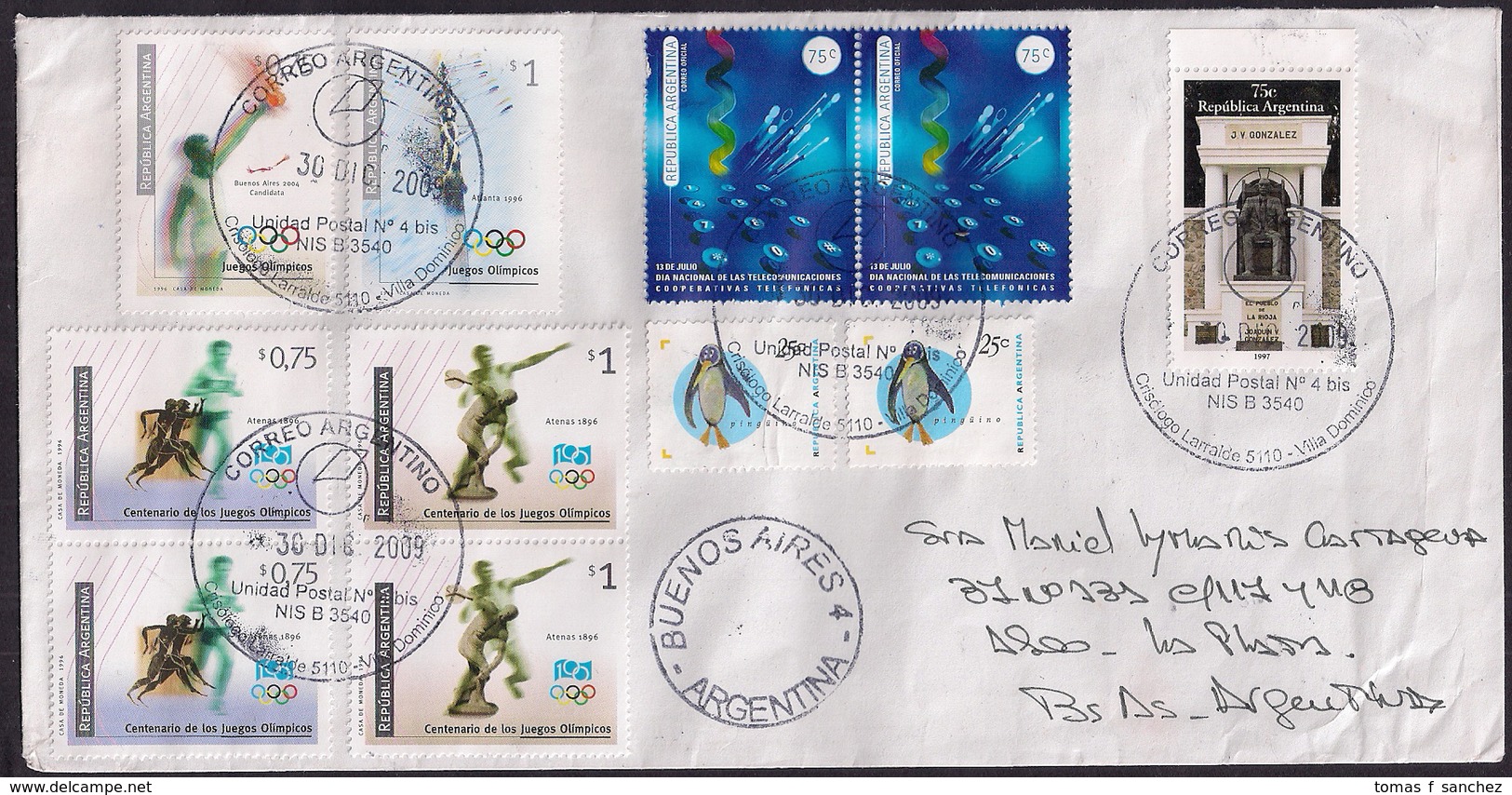 Argentina - 2009-  Lettre - Jeux Olympiques - Sports Olympiques - Timbres Divers - Briefe U. Dokumente