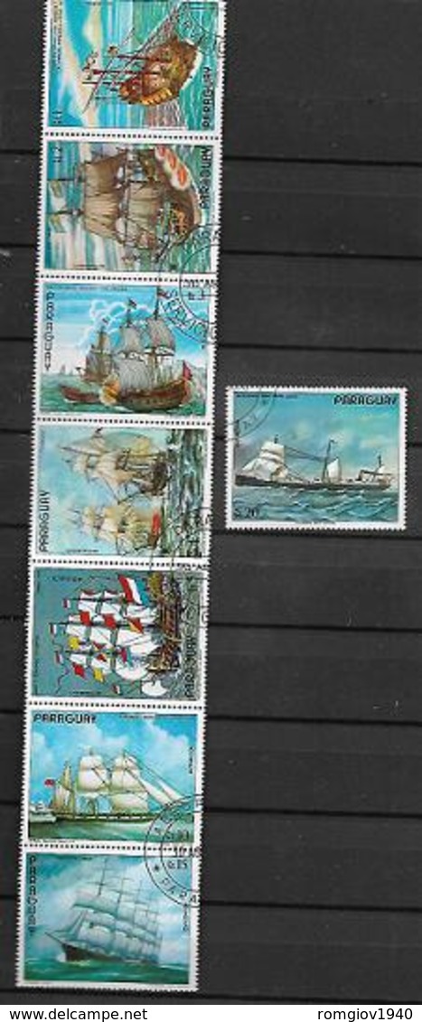 PARAGUAY 1976 QUADRI DI NAVI YVERT. 1509-1513+POSTA AEREA 735-737 USATA VF - Paraguay