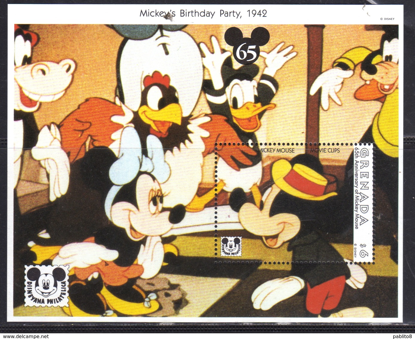 GRENADA GRENADINES 1993 WALT DISNEY MICKEY'S BIRTHDAY PARTY (1942) BLOCK SHEET BLOCCO FOGLIETTO MNH - Grenada (1974-...)