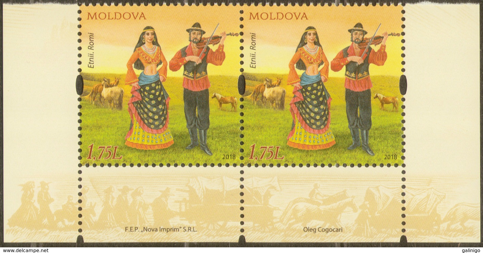 2018 Moldova Moldavie Moldau  2v (pair Bottom) Ethnoses :romans (gypsies).Costumes.Horses.Music  MNH ** - Chevaux