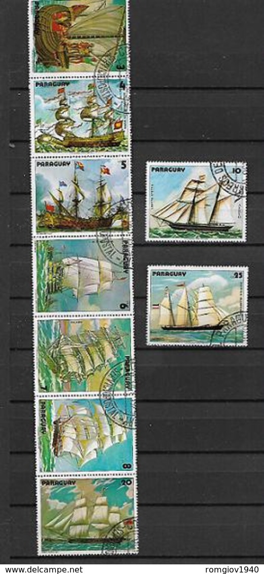 PARAGUAY 1979  QUADRI DI NAVI A VELA YVERT. 1727-1733+POSTA AEREA 828-829 USATA VF - Paraguay