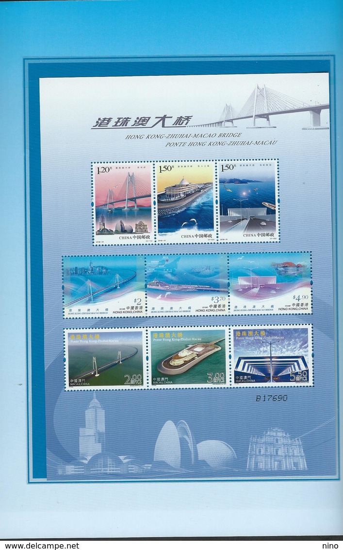 China-HK-Macao.  MNH Mixed S/sheet In Folder. Opening Of Zhuhai Bridge. Joint Issue Of 2018 - Joint Issues