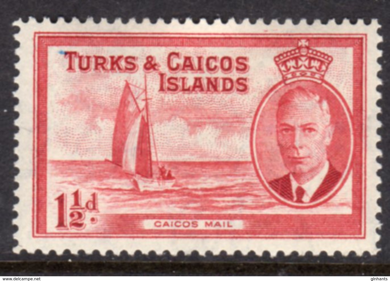 TURKS AND CAICOS ISLANDS - 1950 KGVI 1 1/2 SHIP STAMP FINE MINT LMM * SG223 - Turks And Caicos
