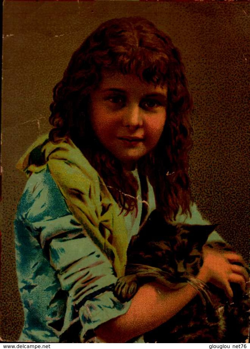 IMAGE....FILLETTE ET SON CHAT....DOS VIERGE - Autres & Non Classés