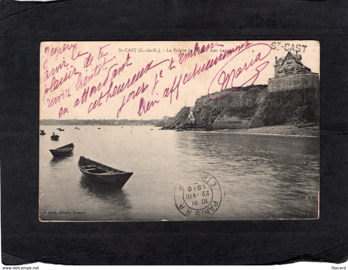 83717    Francia,   St-Cast,  La Pointe De L"Isle A Mer Haute,  VGSB  1916 - Saint-Cast-le-Guildo