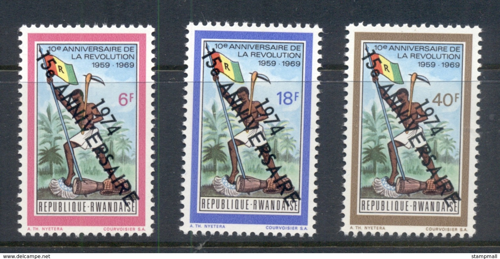 Rwanda 1974 Independence 15th Anniv. Opts MUH - Unused Stamps