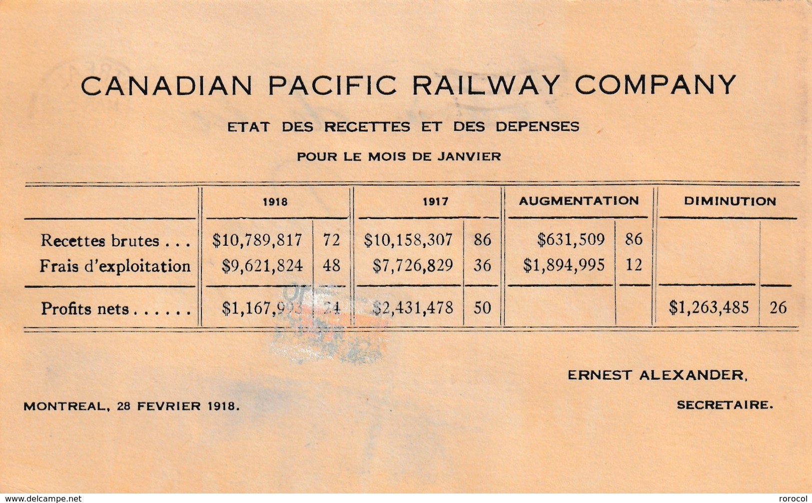 CARTE 1918 MONTREAL CHATEAU LAKE LOUISE CANADIAN PACIFIC RAILWAY - Lettres & Documents