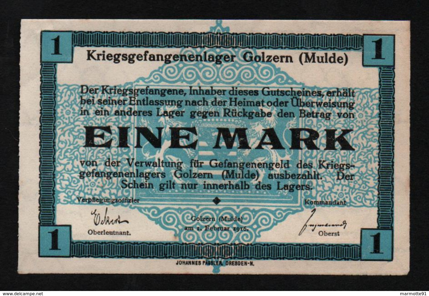 GEFANGENENLAGER GELD LAGERGELD BILLET CAMP GOLZERN MULDE PRISONNIER ALLEMAGNE KG POW GUERRE 1914 1918 - 1914-18