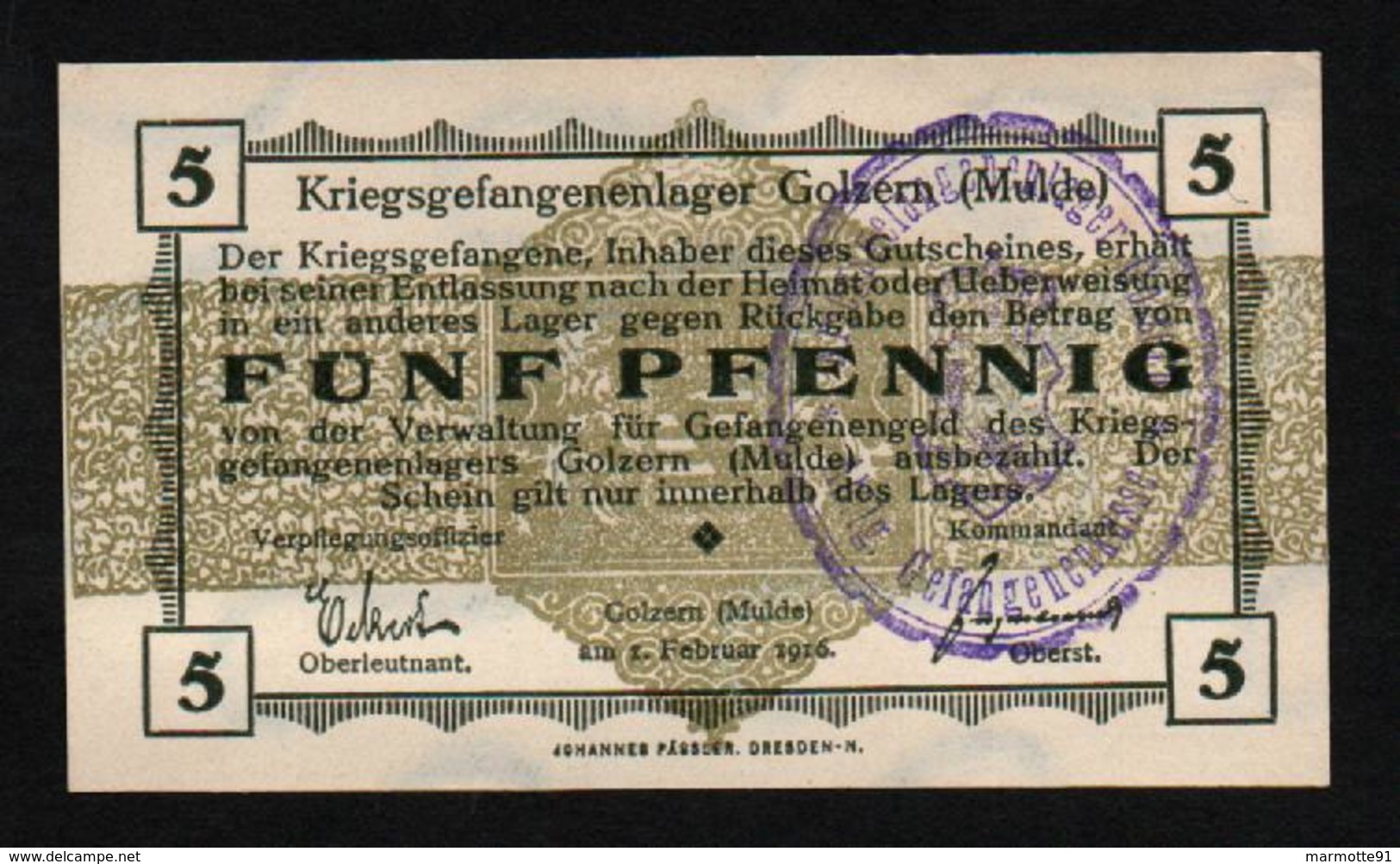 GEFANGENENLAGER GELD LAGERGELD BILLET CAMP GOLZERN MULDE PRISONNIER ALLEMAGNE KG POW GUERRE 1914 1918 - 1914-18