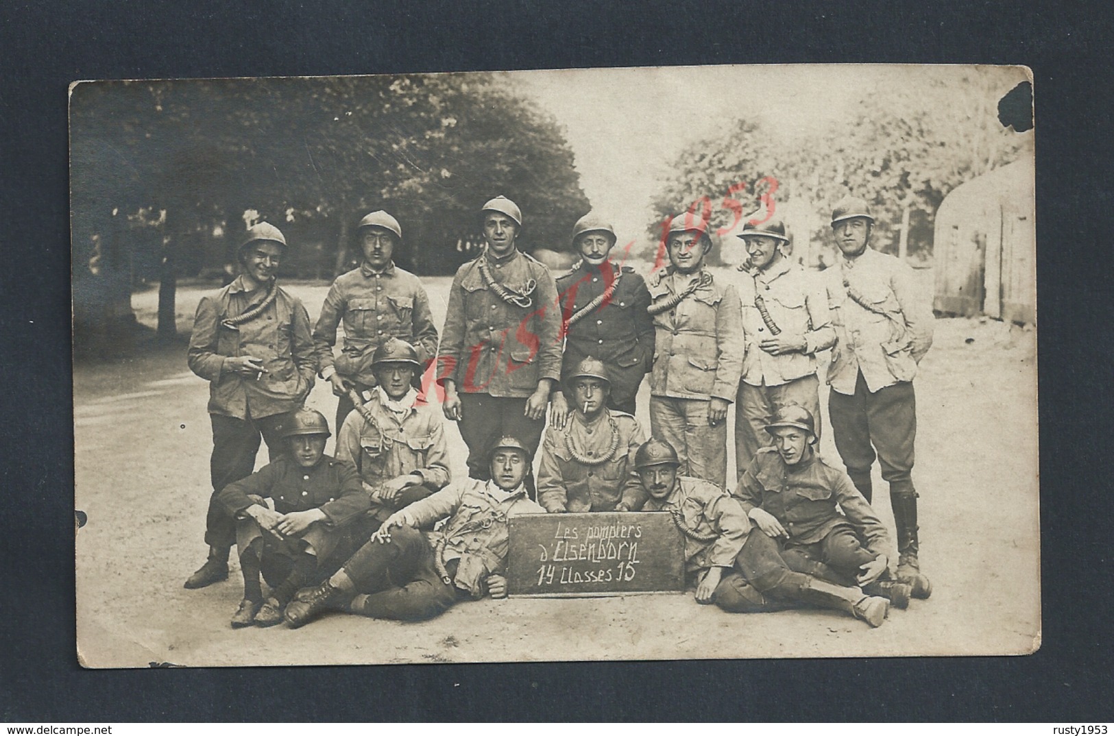 MILITARIA CARTE PHOTO MILITAIRE LES POMPIERS D ELSENBORN ( BELGIQUE ) CLASSE 14/15 : - Pompiers