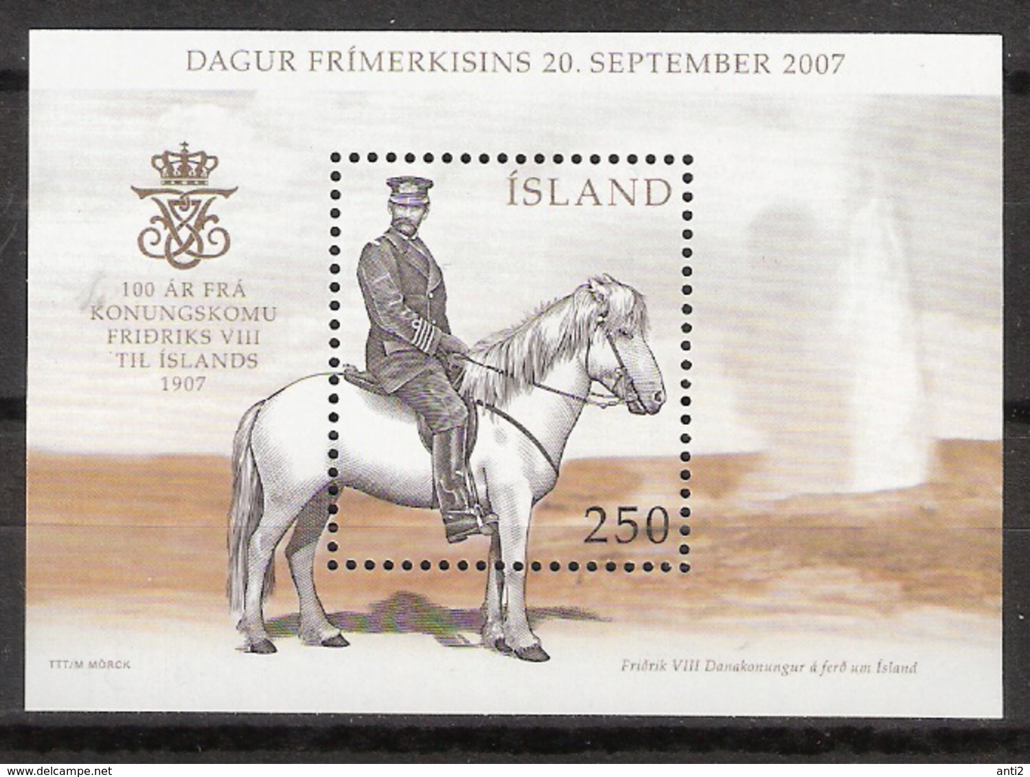 Iceland 2007 Stamp Day - 100th Anniversary Of The Visit Of King Frederik VIII To Iceland Mi Bloc 43 MNH(**) - Ungebraucht