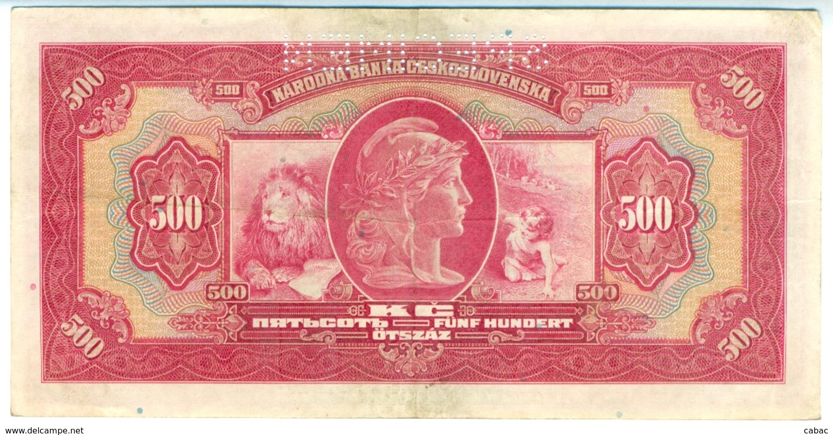 Czechoslovakia, 500 Korun, 1929, SPECIMEN, Narodna Banka Češkoslovenska, Patsto Korun, Serie E, RARE! - Tchécoslovaquie