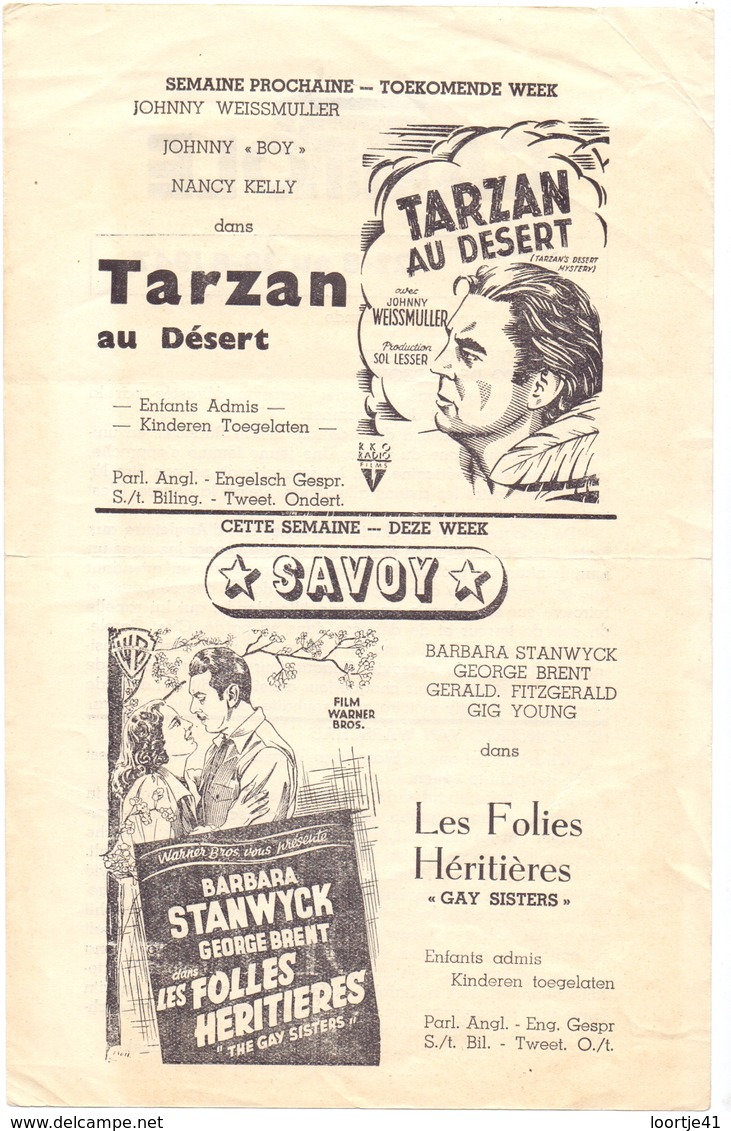 Ciné  Bioscoop Programma Cinema Capitole Gent 1947 - Film Concerto Van Warschau + Tarzan Au Désert - Publicité Cinématographique