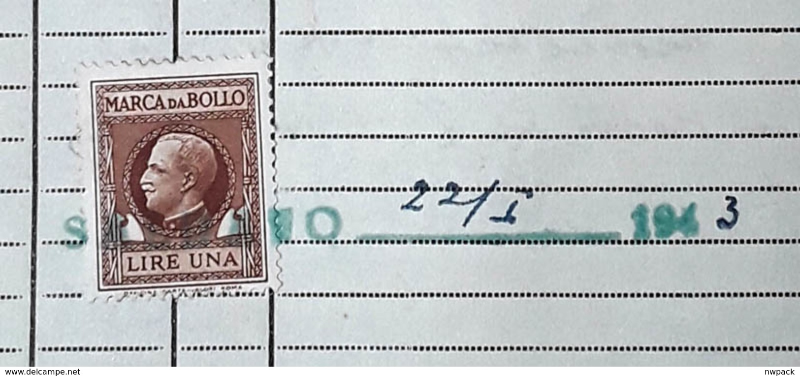 WWII,Sebenico / Šibenik FATTURA / INVOICE / BILL,  Stamp Marka Da Boloo LIRE UNO, 1943. - Italia