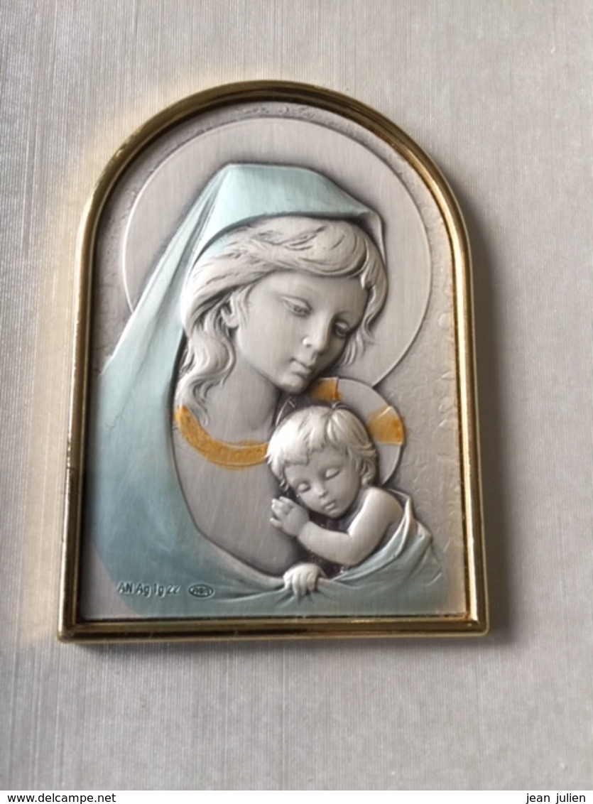 CADRE VIERGE ET ENFANT - RELIGION - Sur Feuille Argent - Religion & Esotérisme