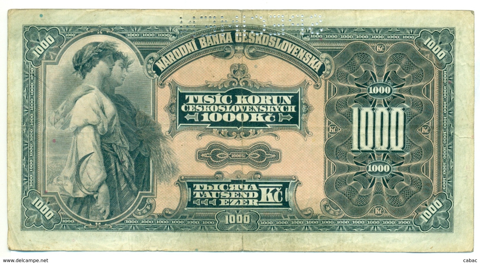 Czechoslovakia, 1000 Korun, 1932, SPECIMEN, Narodna Banka Češkoslovenska, Tisic Korun, Serie C, RARE! - Tchécoslovaquie