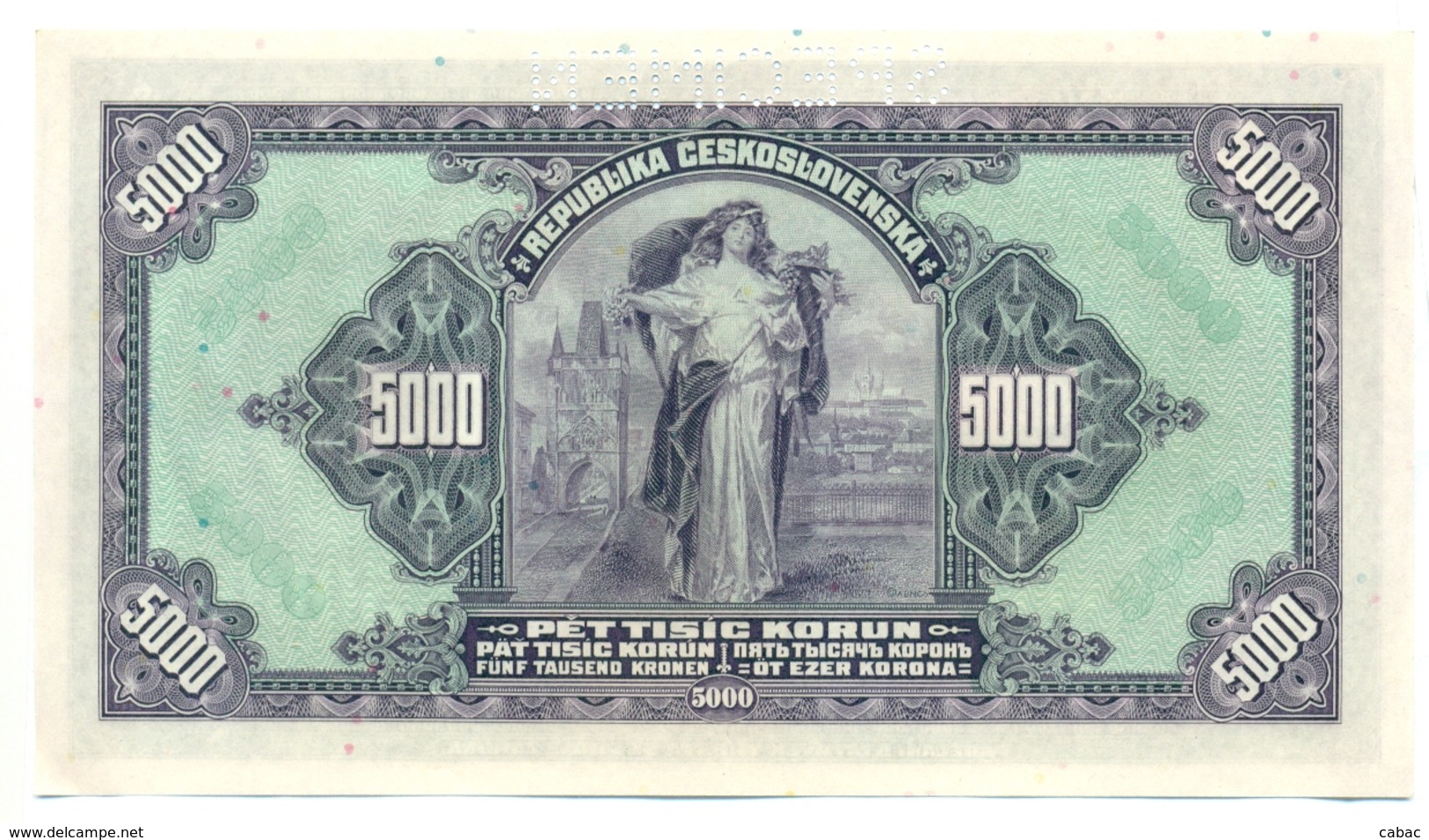 Czechoslovakia, 5000 Korun, 1920, SPECIMEN, Pet Tisic Korun, Narodna Banka Češkoslovenska, Serie C - Tchécoslovaquie