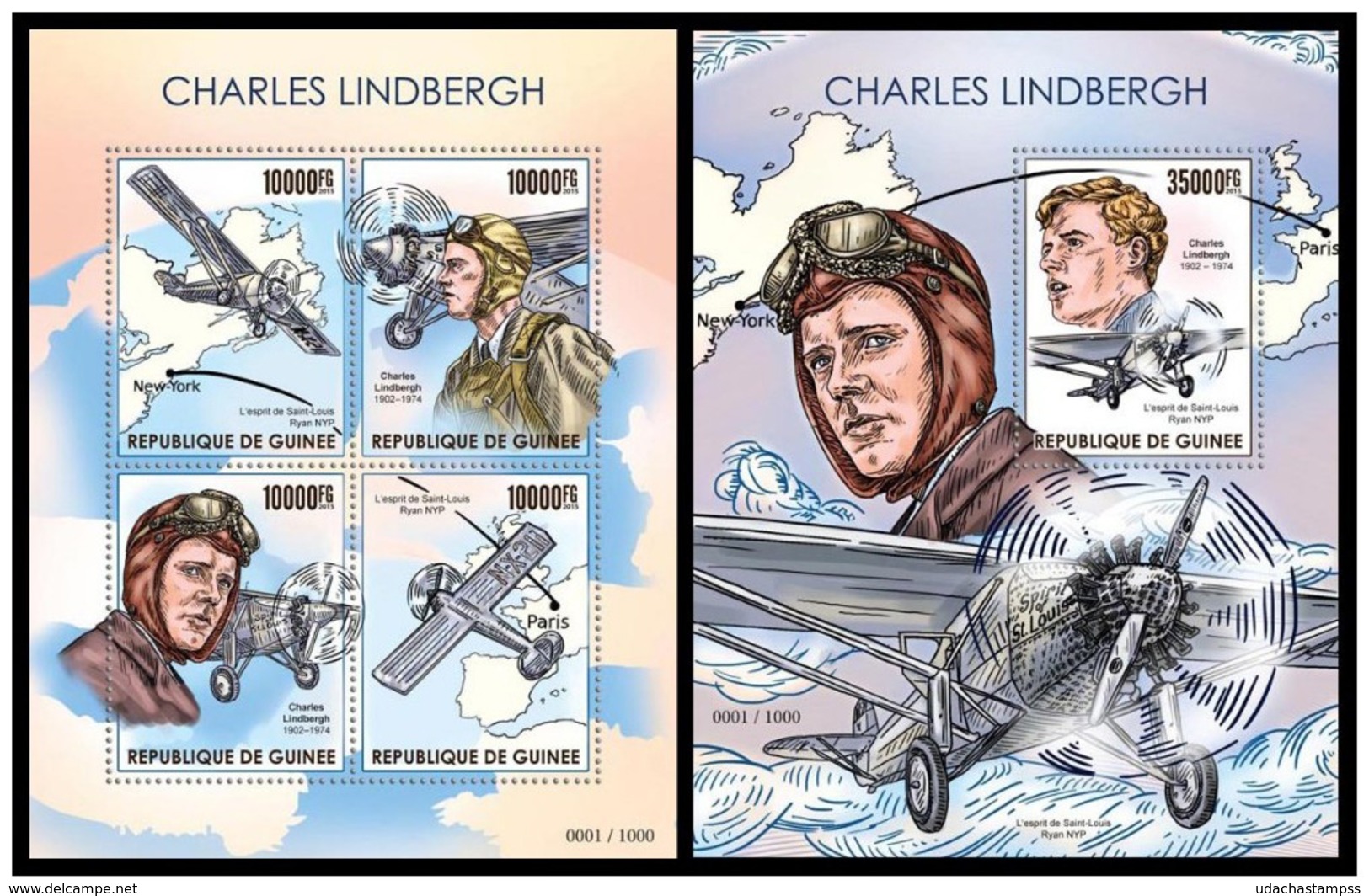 Guinea 2015 Aviation Charles Lindbergh Planes Klb + S/s MNH - Airplanes